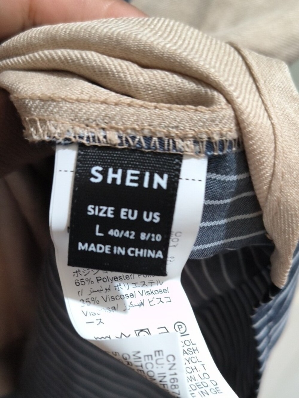 SHEIN Two-Tone Pinstripe & Solid Button-Down Shirt Dress - Blue & Beige - Picture 3 of 3